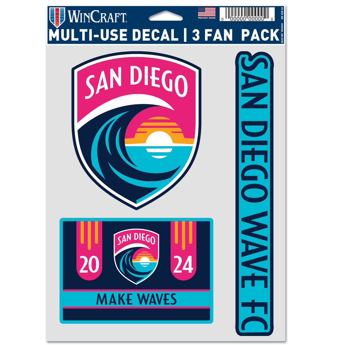 San Diego Wave FC 2024 3 Pack MultiUse Decals San Diego Wave Fútbol Club