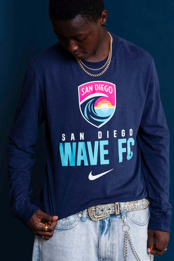 Men's Nike San Diego Wave FC Crest Over Name Dri-Fit Cotton Long Sleeve Tee