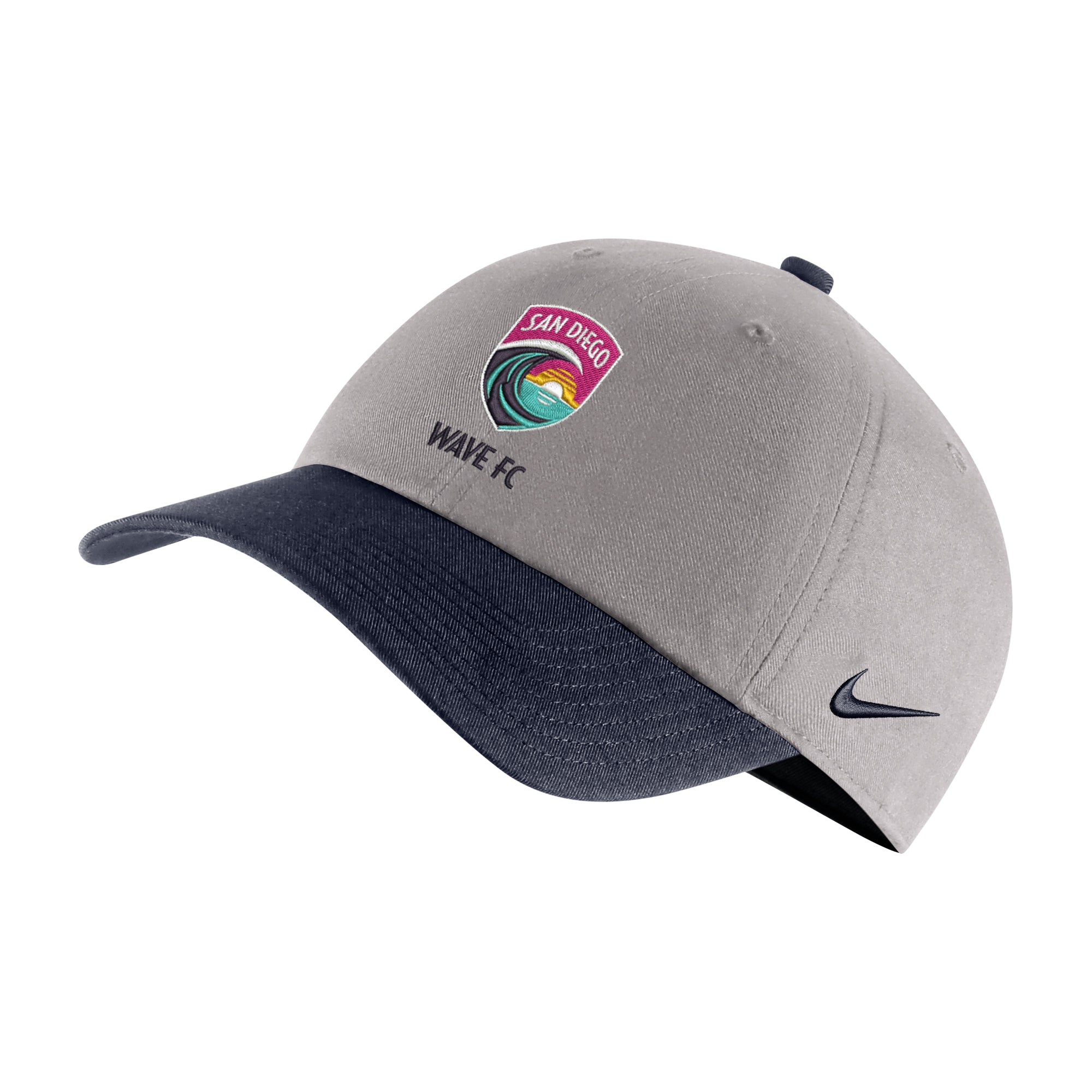 Youth Nike San Diego Wave FC Crest Color Block Campus Hat Pewter Grey Navy