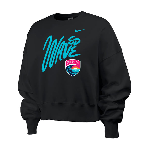 Women's Nike San Diego Wave FC Handwritten Wordmark and Crest Phoenix Fleece Oversized Crew