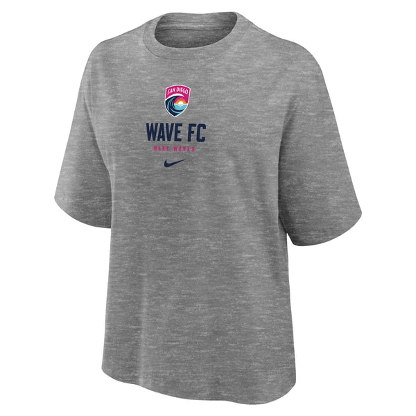 Women's Nike San Diego Wave FC Stacked Logo Make Waves Boxy Short Sleeve Tee