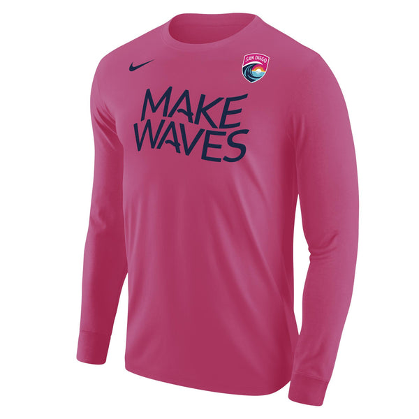 Men's Nike San Diego Wave FC Outerpride Make Waves Wordmark and Crest Core Cotton Long Sleeve Tee