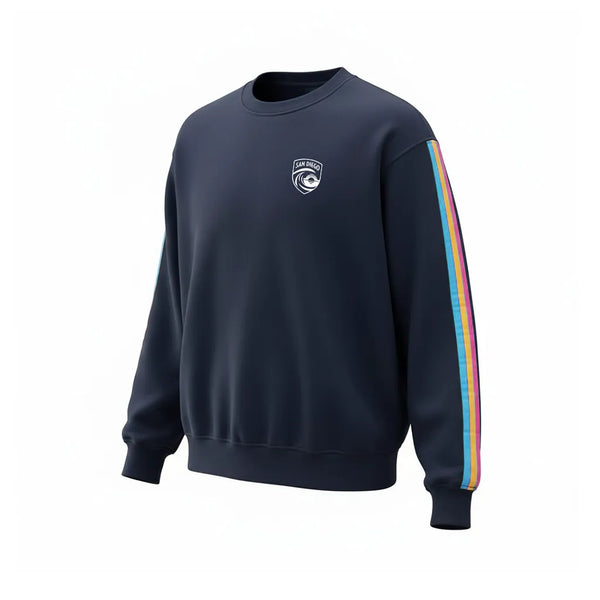 Unisex San Diego Wave FC Stripe Sleeve Relaxed Crew Neck