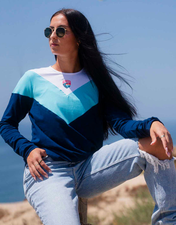 Women's San Diego Wave FC Color Block Chevron Long Sleeve Tee