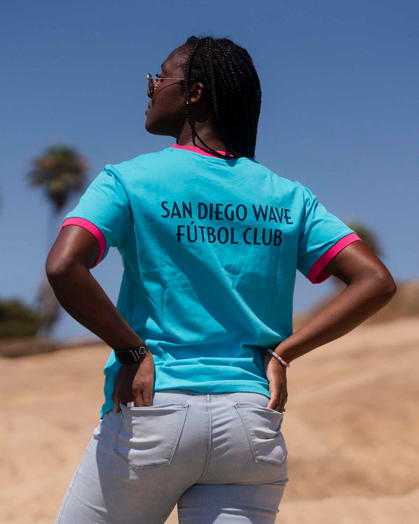 Unisex San Diego Wave FC Woven Badge Short Sleeve Ringer Tee