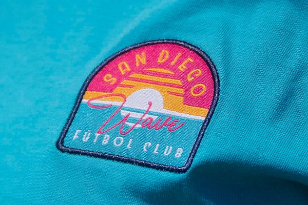 Unisex San Diego Wave FC Woven Badge Short Sleeve Ringer Tee